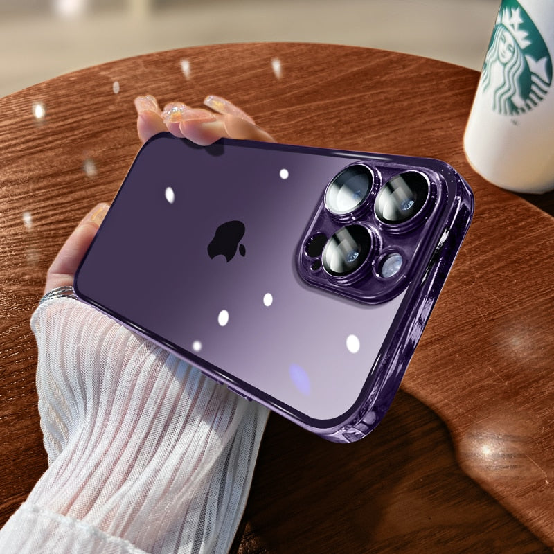 Luxury iPhone Case MagSafe Compatible Transparent Glitter Silicone Shockproof Protective Cover Camera Lens Protection Slim Design