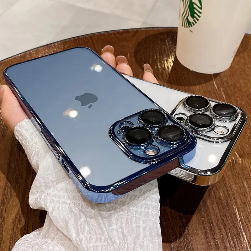 Luxury iPhone Case MagSafe Compatible Transparent Glitter Silicone Shockproof Protective Cover Camera Lens Protection Slim Design