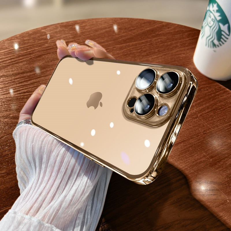 Luxury iPhone Case MagSafe Compatible Transparent Glitter Silicone Shockproof Protective Cover Camera Lens Protection Slim Design
