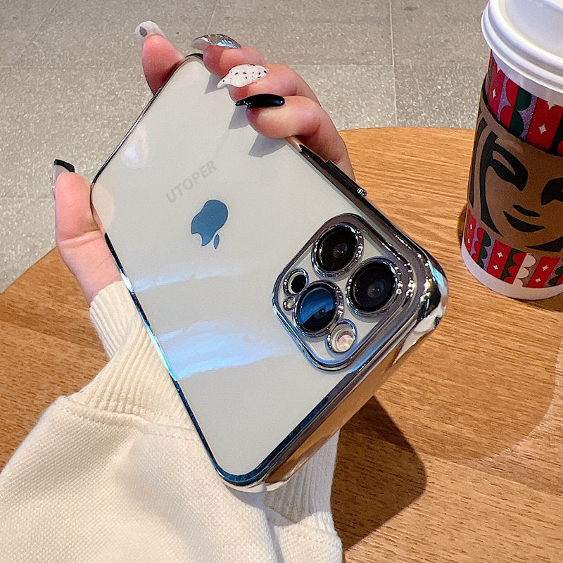 Luxury iPhone Case MagSafe Compatible Transparent Glitter Silicone Shockproof Protective Cover Camera Lens Protection Slim Design