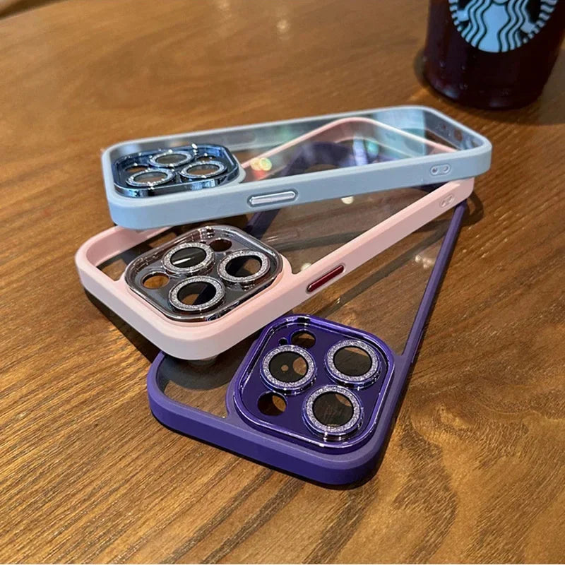 Luxury iPhone Case MagSafe Compatible Transparent Glitter Silicone Shockproof Protective Cover Camera Lens Protection Slim Design
