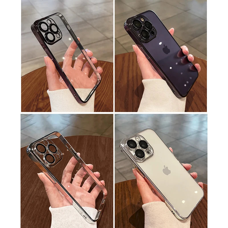 Luxury iPhone Case MagSafe Compatible Transparent Glitter Silicone Shockproof Protective Cover Camera Lens Protection Slim Design