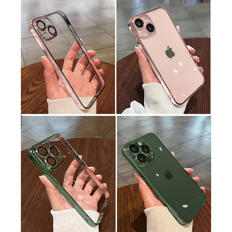Luxury iPhone Case MagSafe Compatible Transparent Glitter Silicone Shockproof Protective Cover Camera Lens Protection Slim Design