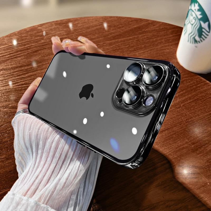 Luxury iPhone Case MagSafe Compatible Transparent Glitter Silicone Shockproof Protective Cover Camera Lens Protection Slim Design
