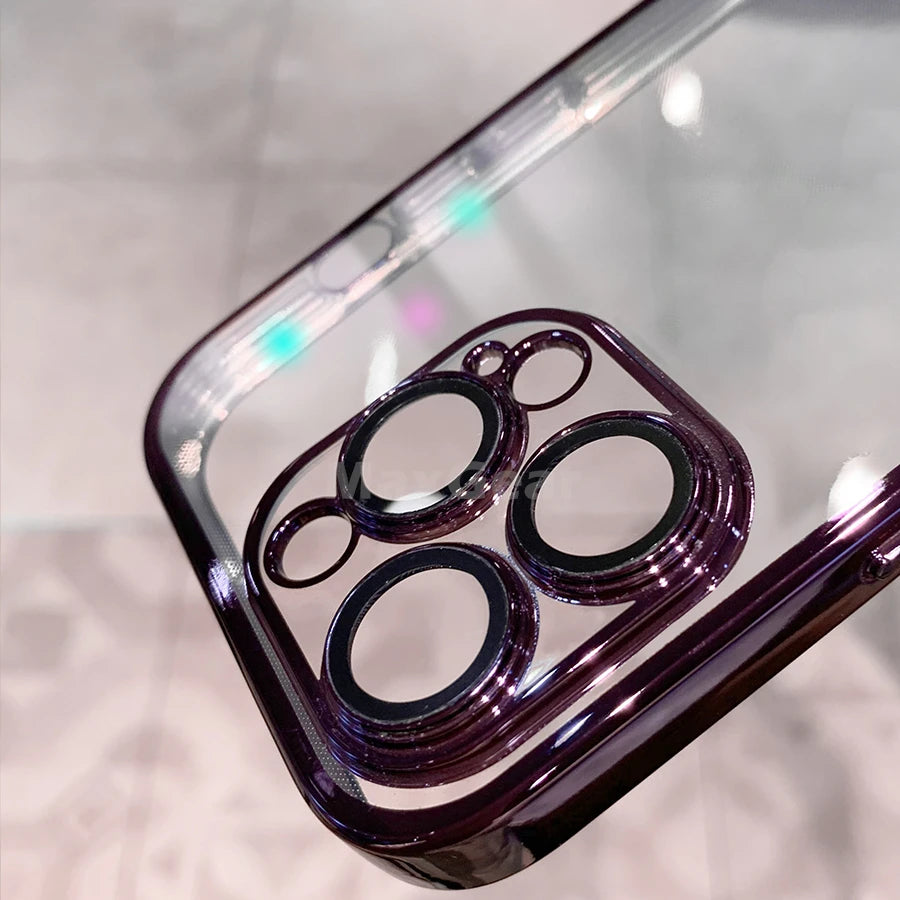 Luxury iPhone Case MagSafe Compatible Transparent Glitter Silicone Shockproof Protective Cover Camera Lens Protection Slim Design