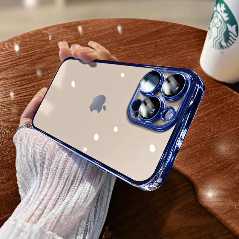 Luxury iPhone Case MagSafe Compatible Transparent Glitter Silicone Shockproof Protective Cover Camera Lens Protection Slim Design