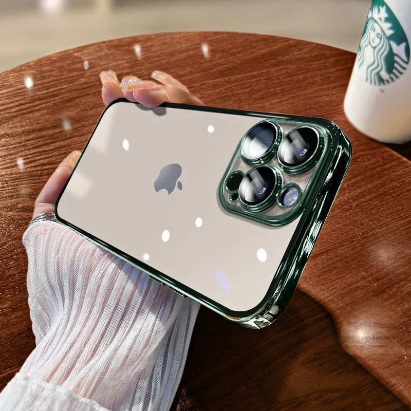 Luxury iPhone Case MagSafe Compatible Transparent Glitter Silicone Shockproof Protective Cover Camera Lens Protection Slim Design