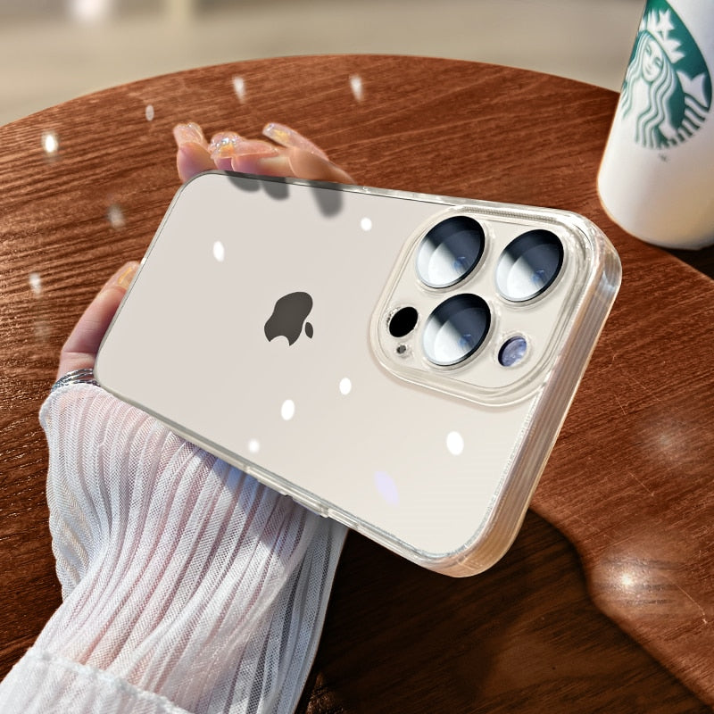 Luxury iPhone Case MagSafe Compatible Transparent Glitter Silicone Shockproof Protective Cover Camera Lens Protection Slim Design