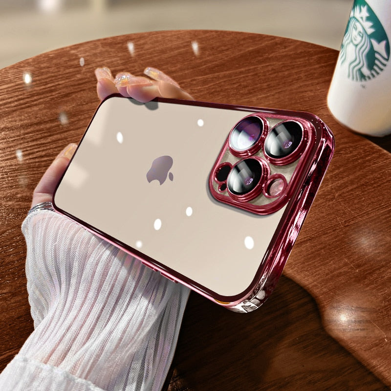 Luxury iPhone Case MagSafe Compatible Transparent Glitter Silicone Shockproof Protective Cover Camera Lens Protection Slim Design