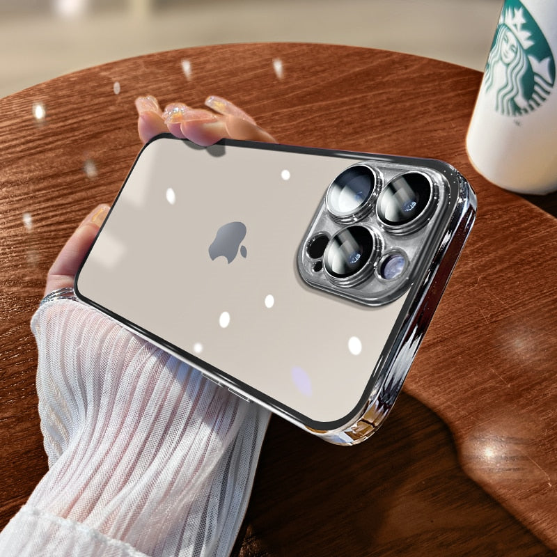 Luxury iPhone Case MagSafe Compatible Transparent Glitter Silicone Shockproof Protective Cover Camera Lens Protection Slim Design
