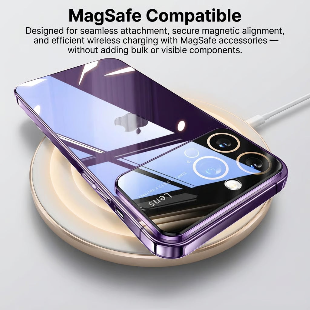 Luxury iPhone Case MagSafe Compatible Transparent Shockproof Protective Cover Clear Hard PC Back Silicone Bumper Camera Lens Protection Ultra Thin