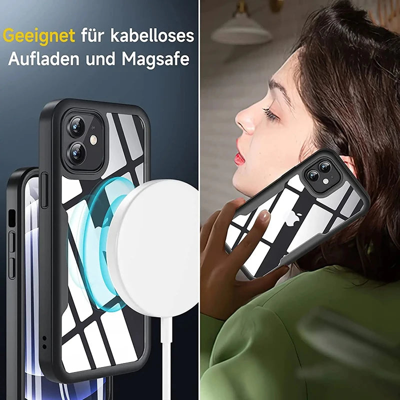 Luxury iPhone Case MagSafe Compatible Transparent Silicone Shockproof Protective Cover Full Body Camera Lens Protection Slim Clear Design