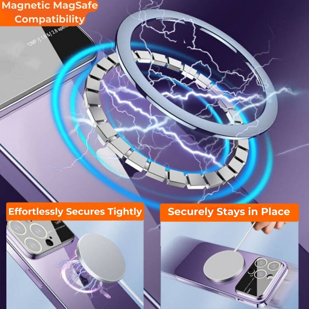 Luxury iPhone Case MagSafe Compatible Transparent Tempered Glass Shockproof Protective Cover Silicone Bumper Camera Lens Protection Ultra Thin