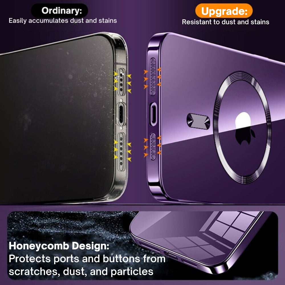 Luxury iPhone Case MagSafe Compatible Transparent Tempered Glass Shockproof Protective Cover Silicone Bumper Camera Lens Protection Ultra Thin