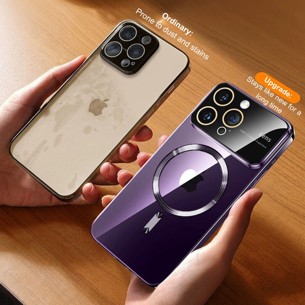 Luxury iPhone Case MagSafe Compatible Transparent Tempered Glass Shockproof Protective Cover Silicone Bumper Camera Lens Protection Ultra Thin