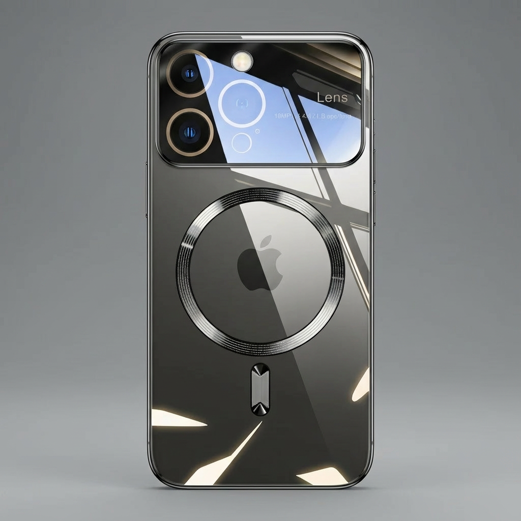 Luxury iPhone Case MagSafe Compatible Transparent Tempered Glass Shockproof Protective Cover Silicone Bumper Camera Lens Protection Ultra Thin