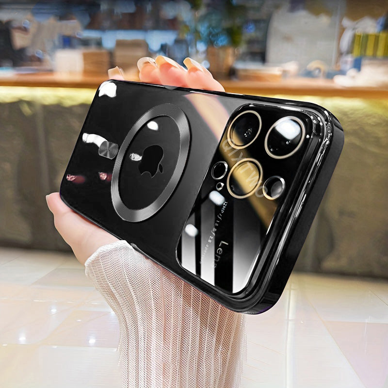 Luxury iPhone Case MagSafe Compatible Transparent Tempered Glass Shockproof Protective Cover Silicone Bumper Camera Lens Protection Ultra Thin