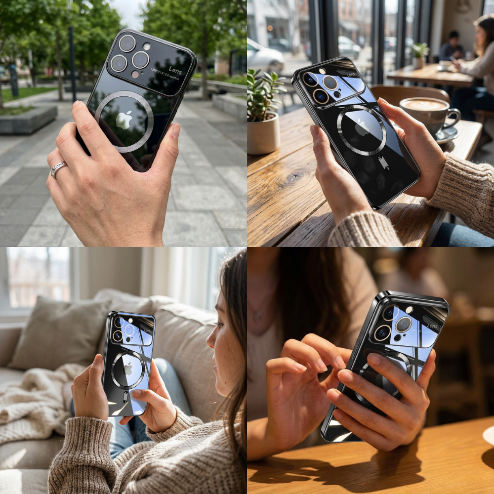 Luxury iPhone Case MagSafe Compatible Transparent Tempered Glass Shockproof Protective Cover Silicone Bumper Camera Lens Protection Ultra Thin