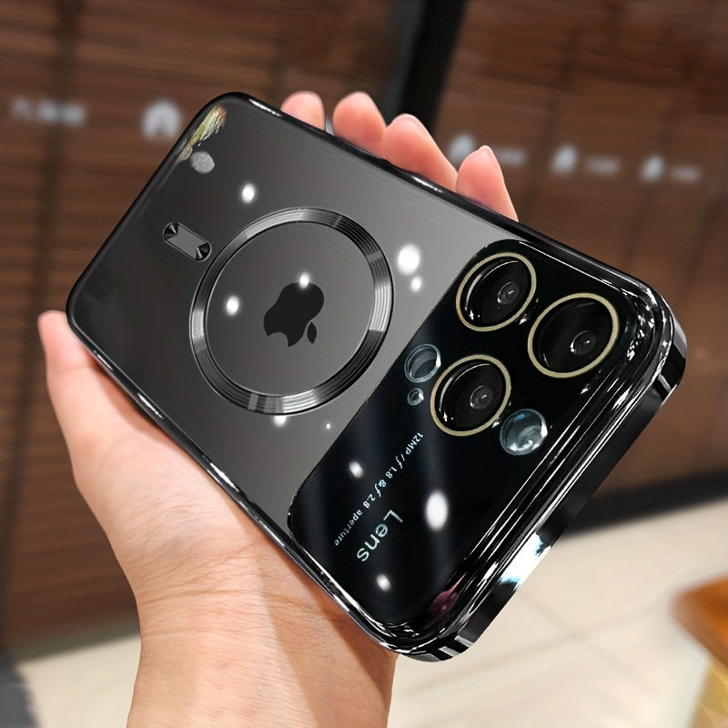 Luxury iPhone Case MagSafe Compatible Transparent Tempered Glass Shockproof Protective Cover Silicone Bumper Camera Lens Protection Ultra Thin