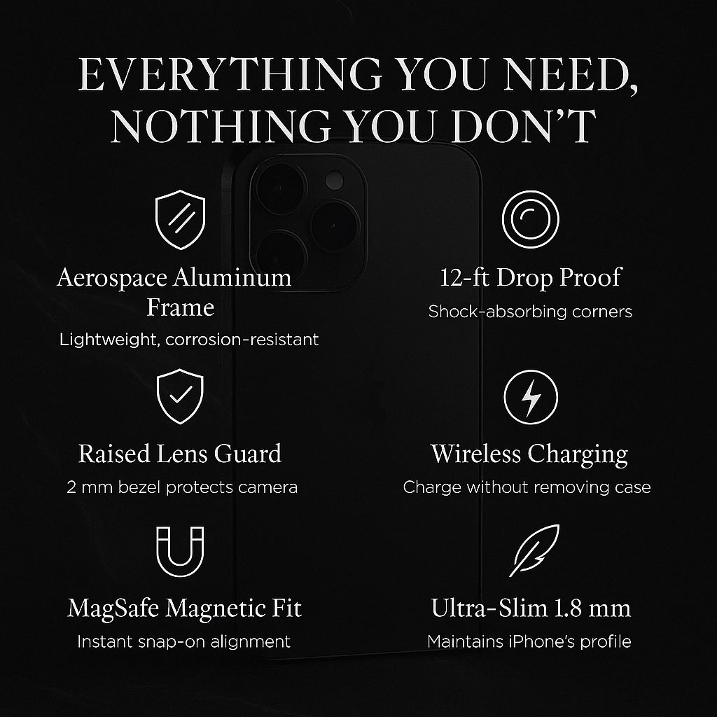 Luxury iPhone Case Magnetic Aluminum Frame Shockproof Protective Cover Full Camera Lens Protection Slim Metal Design Wireless Charging Compatible