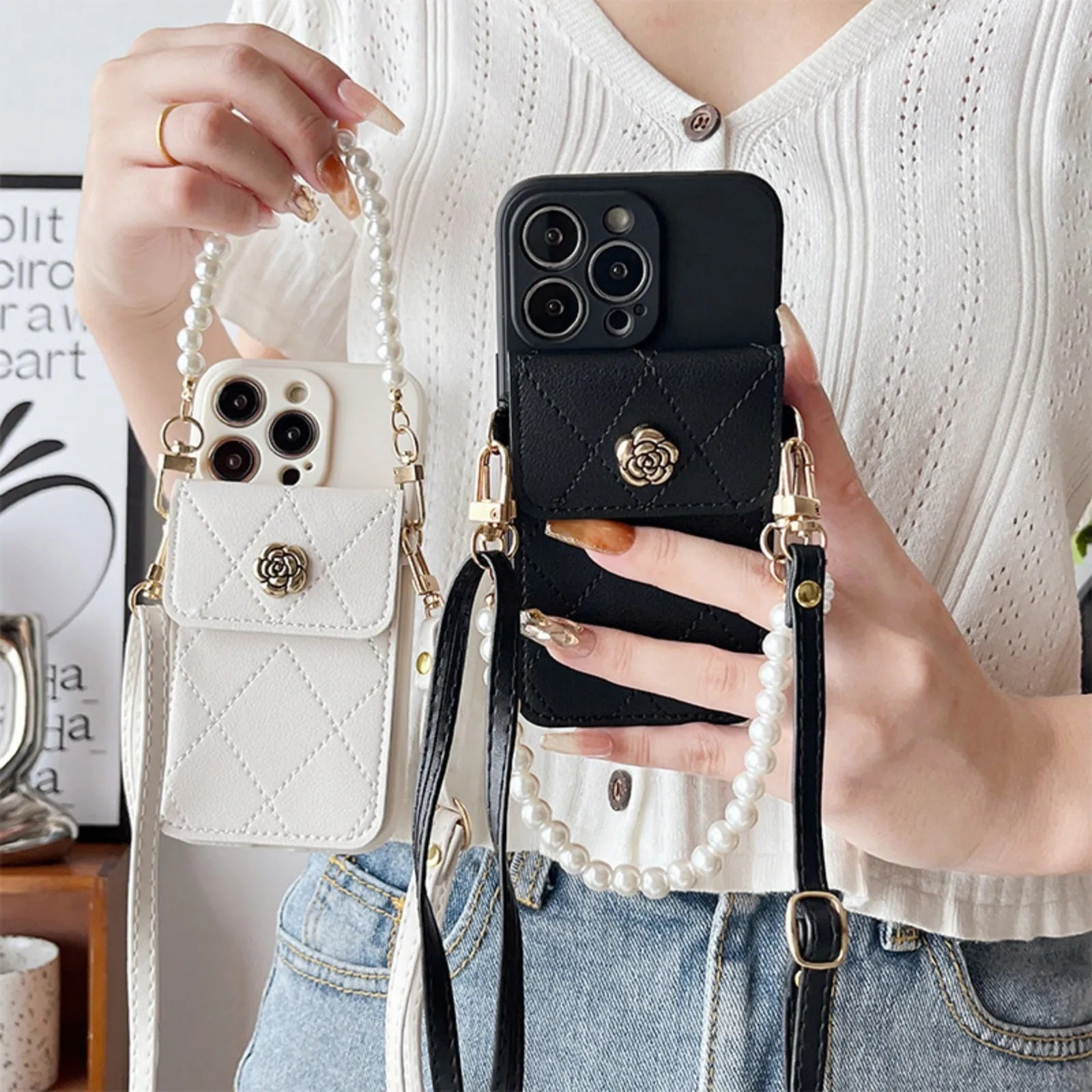 Luxury iPhone Case Wallet MagSafe Compatible Crossbody Strap Card Holder Shockproof Protective Cover 3D Metal Design Camera Lens Protection Slim Profile