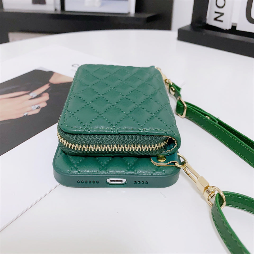 Luxury iPhone Case Wallet MagSafe Compatible Leather Zipper Crossbody Strap Card Holder Shockproof Protective Cover Camera Lens Protection Slim Design