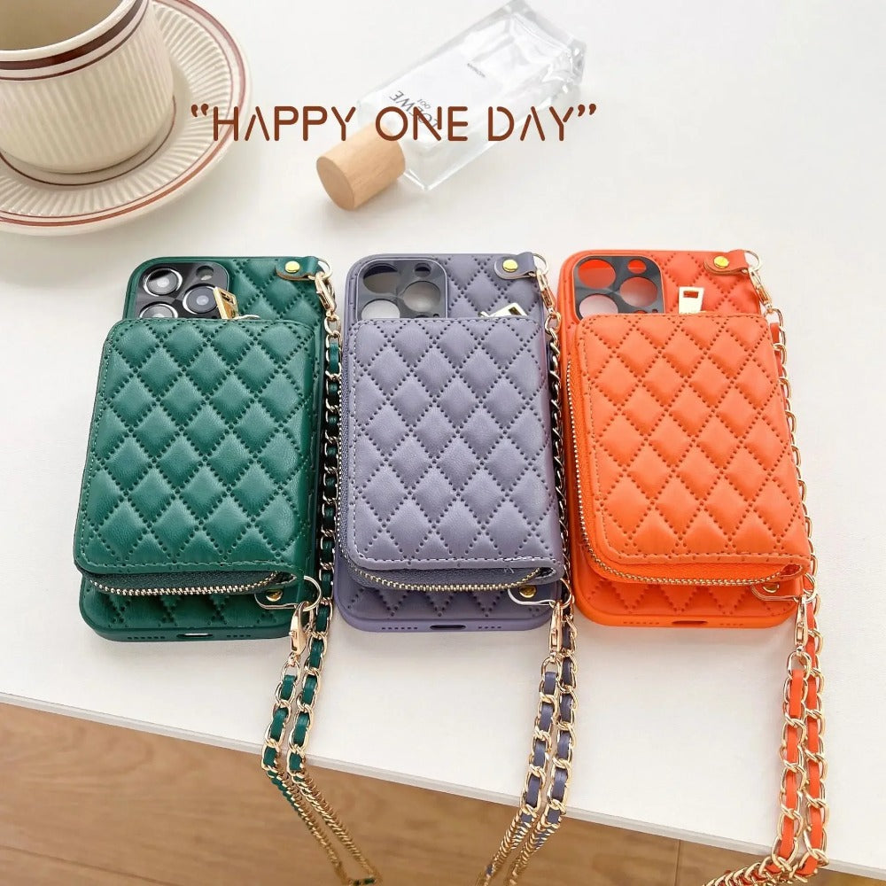 Luxury iPhone Case Wallet MagSafe Compatible Leather Zipper Crossbody Strap Card Holder Shockproof Protective Cover Camera Lens Protection Slim Design