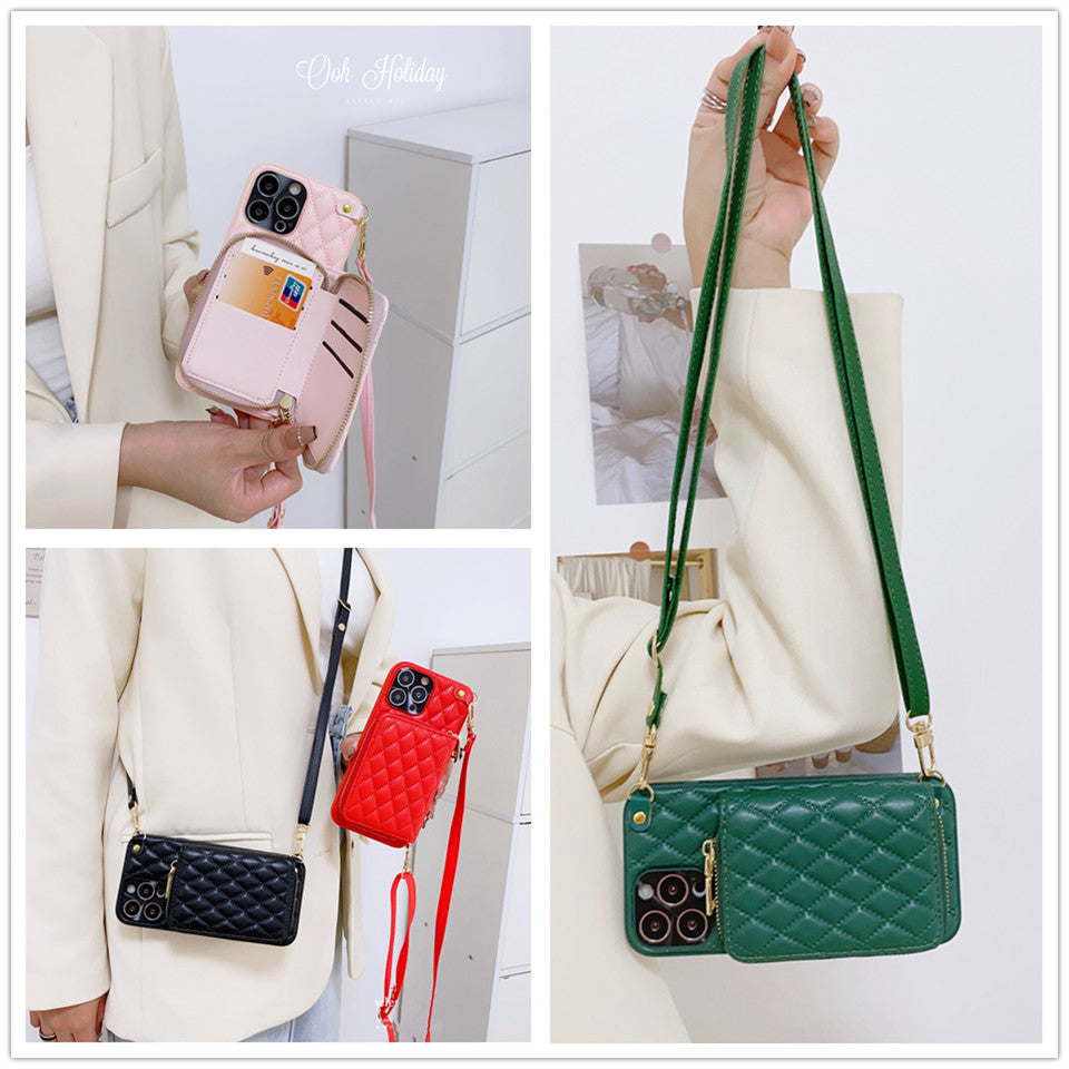 Luxury iPhone Case Wallet MagSafe Compatible Leather Zipper Crossbody Strap Card Holder Shockproof Protective Cover Camera Lens Protection Slim Design