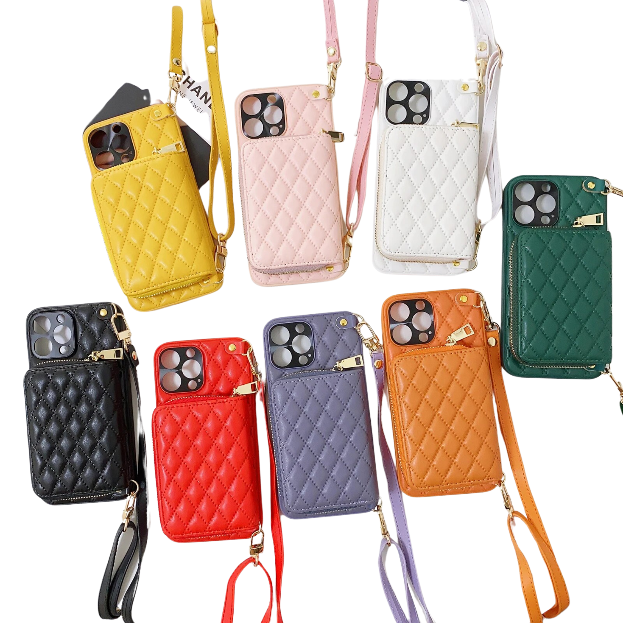 Luxury iPhone Case Wallet MagSafe Compatible Leather Zipper Crossbody Strap Card Holder Shockproof Protective Cover Camera Lens Protection Slim Design