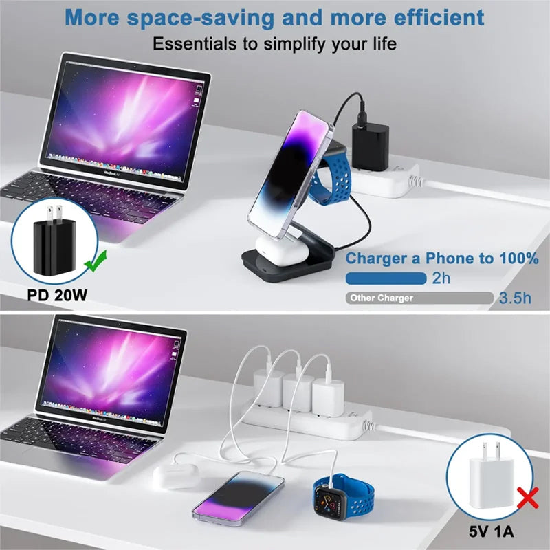Premium 3-in-1 Wireless Charger Foldable MagSafe Compatible 15W Fast Charging Aluminum Dock Station Magnetic Multi Device Charging Stand