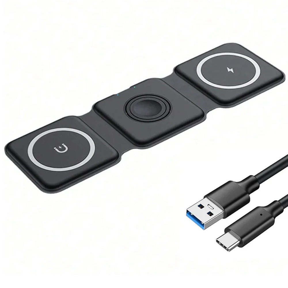 Premium 3-in-1 Wireless Charger Foldable MagSafe Compatible 15W Fast Charging Aluminum Dock Station Magnetic Multi Device Charging Stand