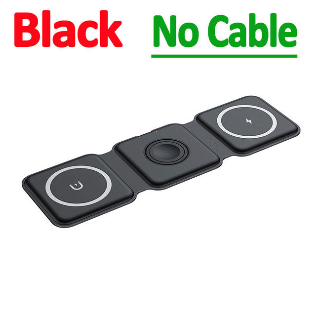 Premium 3-in-1 Wireless Charger Foldable MagSafe Compatible 15W Fast Charging Aluminum Dock Station Magnetic Multi Device Charging Stand
