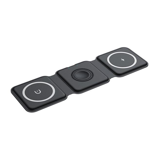 Premium 3-in-1 Wireless Charger Foldable MagSafe Compatible 15W Fast Charging Station Magnetic Portable Charging Dock Smartphone Watch Earbuds