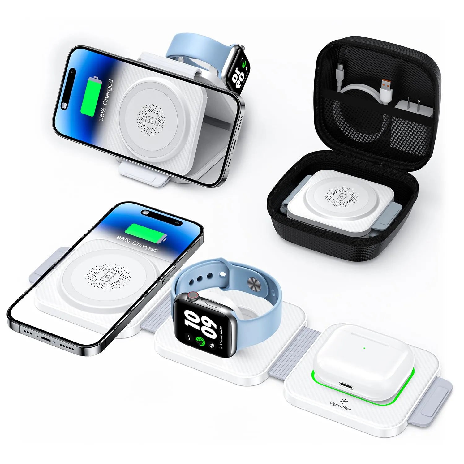 Premium 3-in-1 Wireless Charger Foldable MagSafe Compatible 15W Fast Charging Station Magnetic Portable Charging Dock Smartphone Watch Earbuds