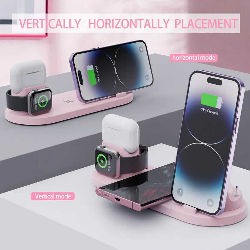 Premium 7-in-1 Wireless Charger Fast Charging Station Foldable Multi Device Charging Dock Smartphone Watch Earbuds Compatible
