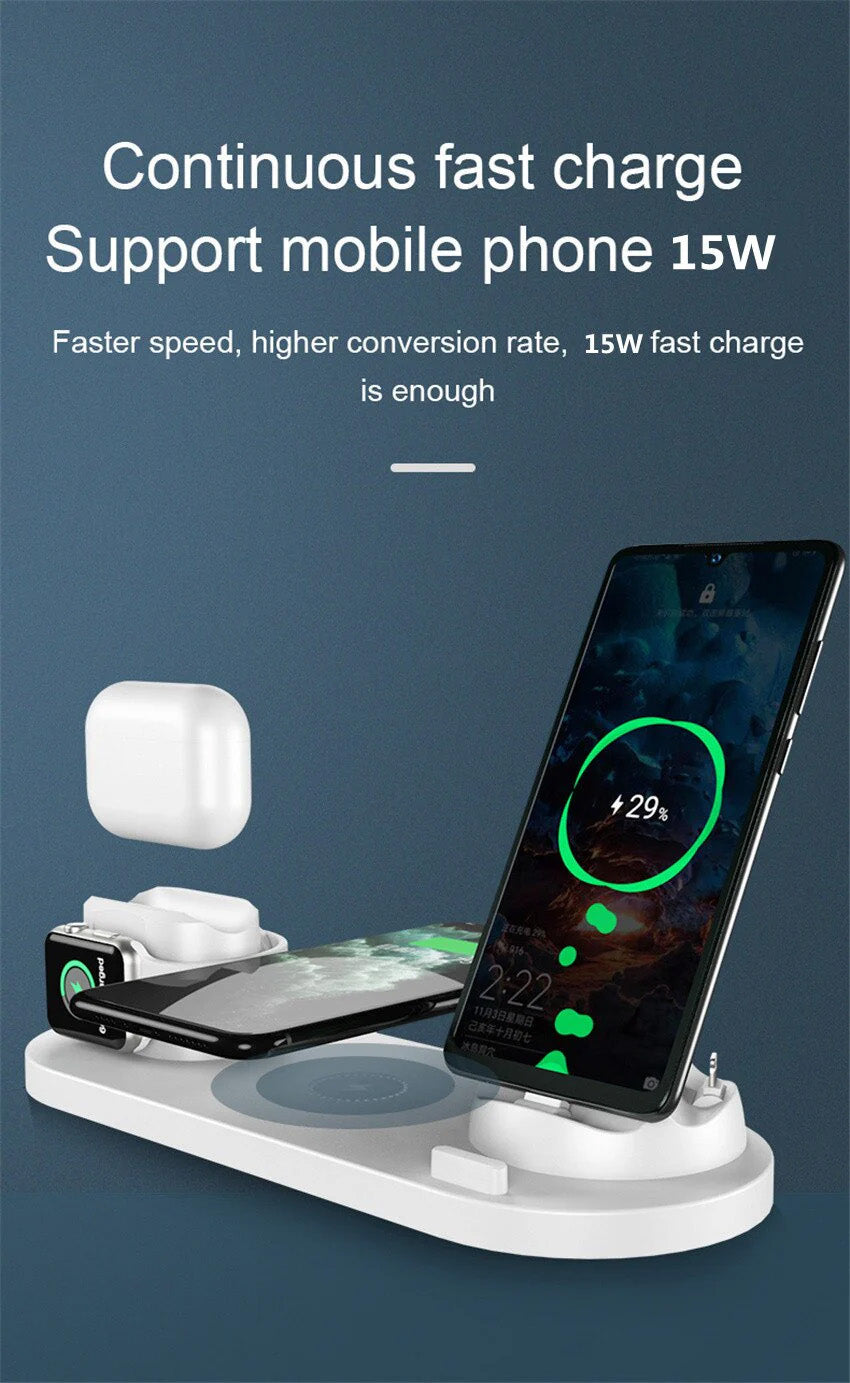 Premium 7-in-1 Wireless Charger Fast Charging Station Foldable Multi Device Charging Dock Smartphone Watch Earbuds Compatible