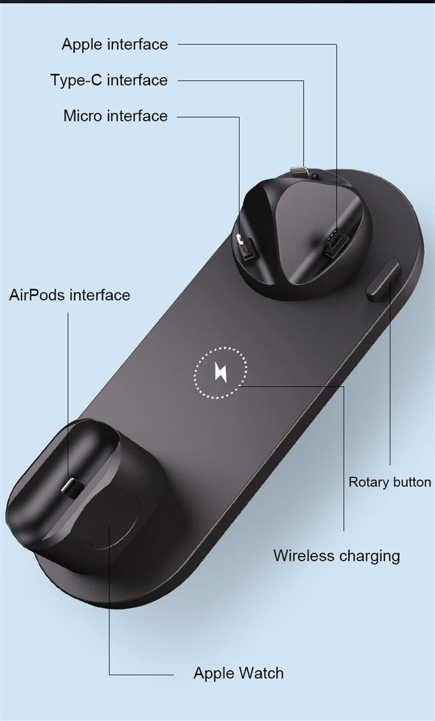 Premium 7-in-1 Wireless Charger Fast Charging Station Foldable Multi Device Charging Dock Smartphone Watch Earbuds Compatible