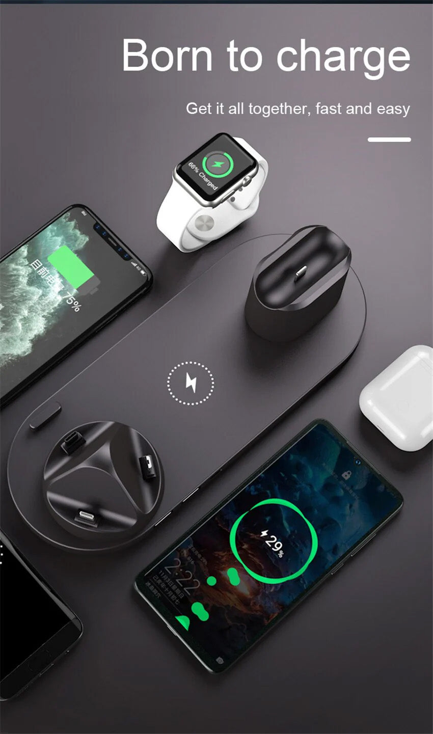 Premium 7-in-1 Wireless Charger Fast Charging Station Foldable Multi Device Charging Dock Smartphone Watch Earbuds Compatible