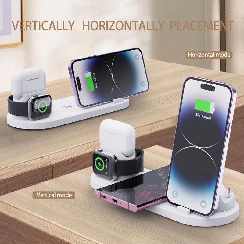 Premium 7-in-1 Wireless Charger Fast Charging Station Foldable Multi Device Charging Dock Smartphone Watch Earbuds Compatible