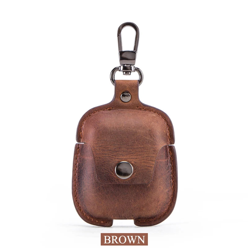 Premium AirPods Case Genuine Leather Protective Cover Keychain Clip Shockproof Slim Design Wireless Charging Compatible