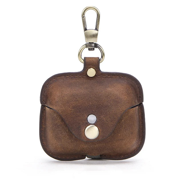 Premium AirPods Case Genuine Leather Protective Cover Keychain Clip Shockproof Slim Design Wireless Charging Compatible