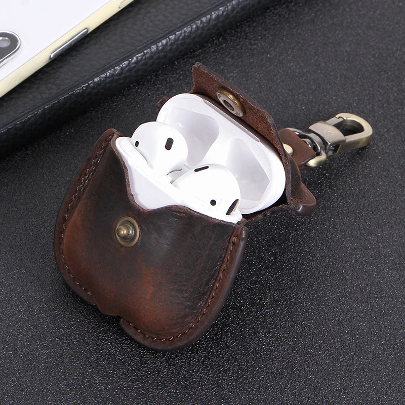 Premium AirPods Case Genuine Leather Protective Cover Keychain Clip Shockproof Slim Design Wireless Charging Compatible
