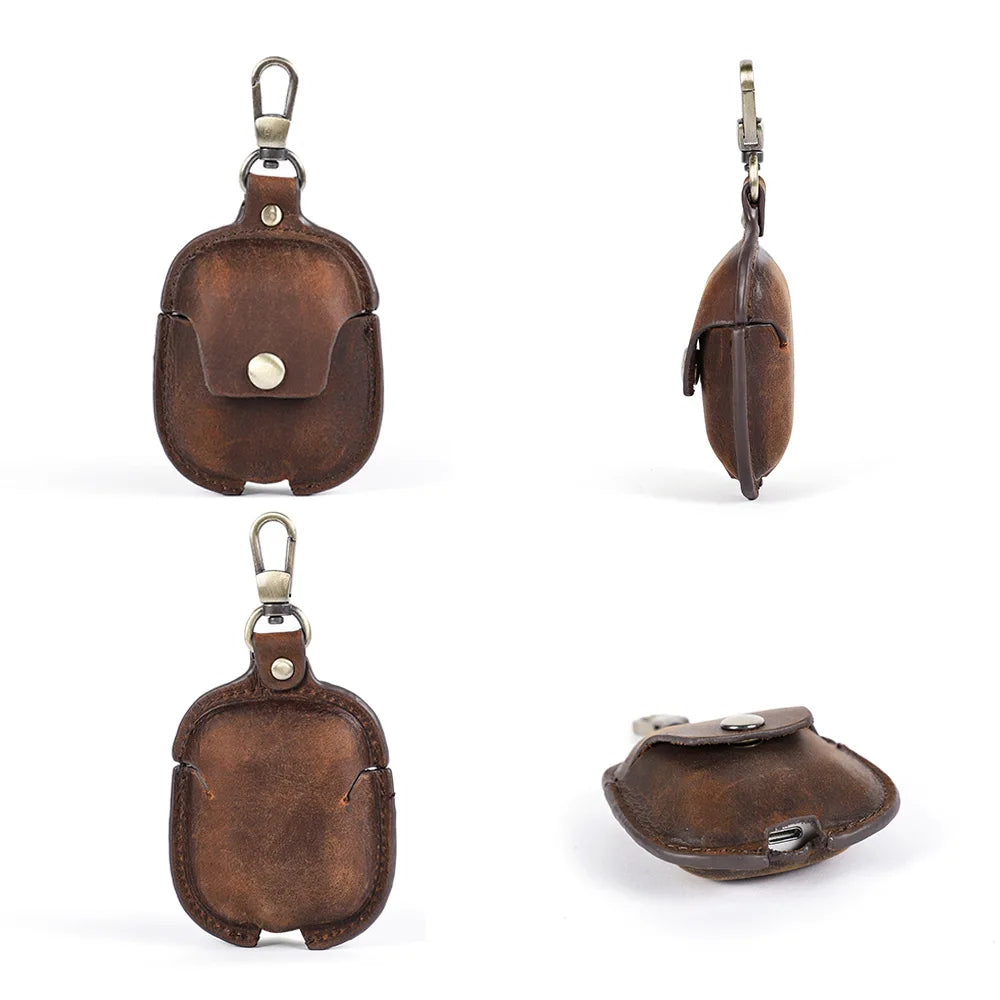 Premium AirPods Case Genuine Leather Protective Cover Keychain Clip Shockproof Slim Design Wireless Charging Compatible
