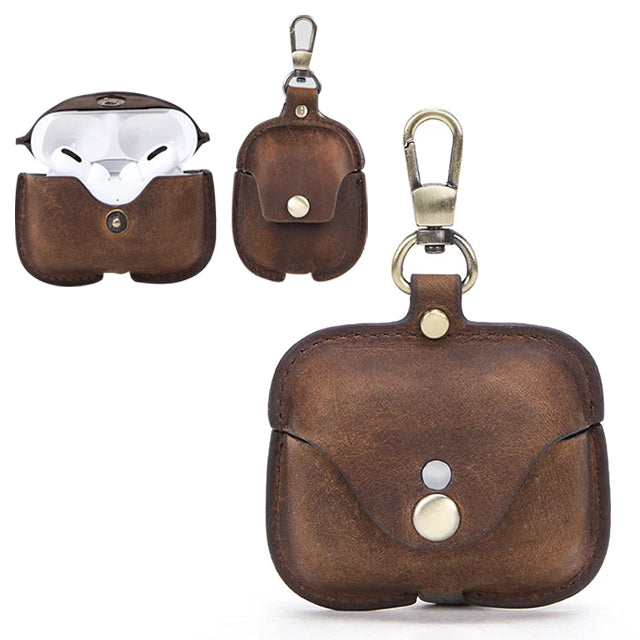 Premium AirPods Case Genuine Leather Protective Cover Keychain Clip Shockproof Slim Design Wireless Charging Compatible
