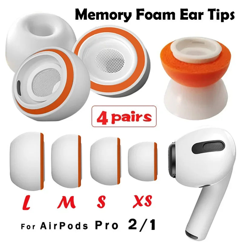 Premium AirPods Ear Tips Memory Foam & Silicone Replacement Comfortable Noise Isolation Multiple Sizes Earbud Accessories