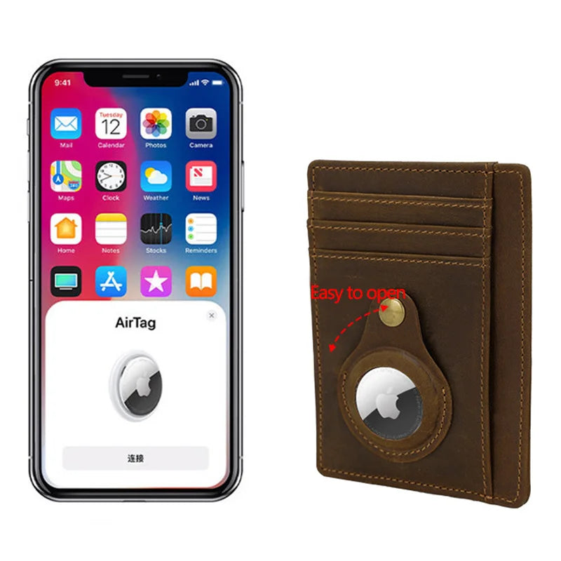 Premium AirTag Wallet Case RFID Blocking Leather Card Holder Slim Magnetic Closure Secure ID Credit Card Storage