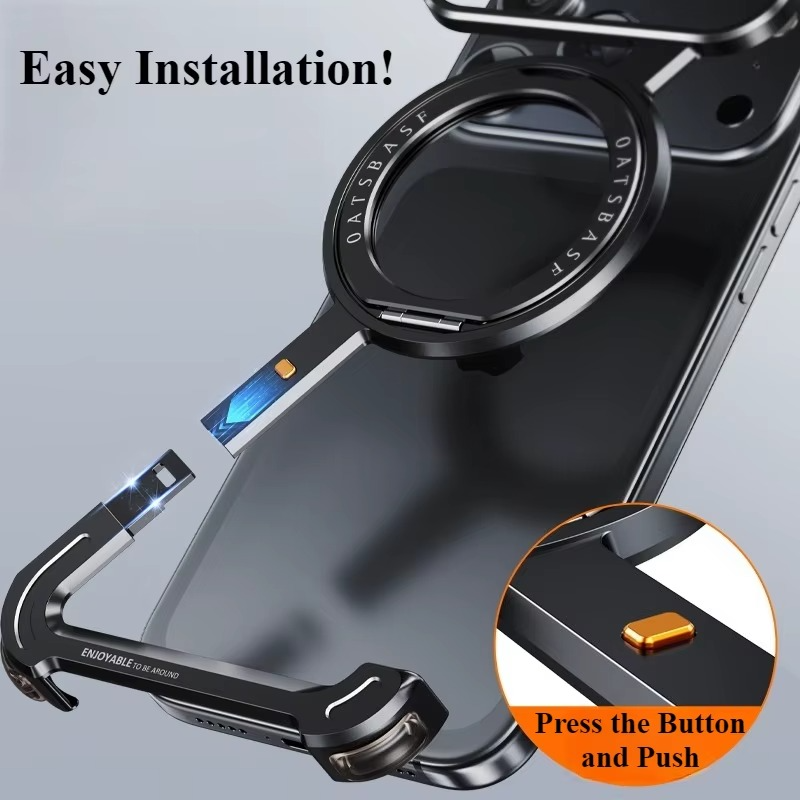 Premium Aluminum Magnetic iPhone Case MagSafe Compatible Frameless Shockproof Protector 360° Rotating Stand Ring Camera Lens Guard