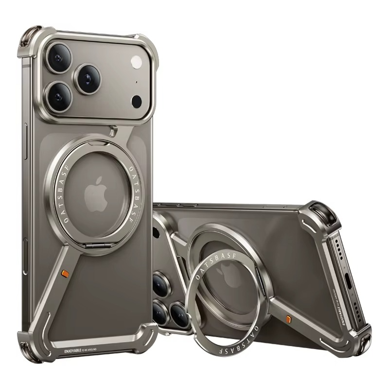 Premium Aluminum Magnetic iPhone Case MagSafe Compatible Frameless Shockproof Protector 360° Rotating Stand Ring Camera Lens Guard