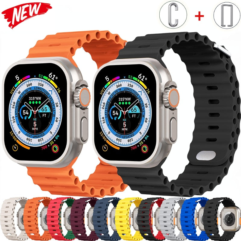 Premium Apple Watch Band Ocean Strap Soft Silicone Sport Wristband Adjustable Secure Fit Comfortable Durable Design