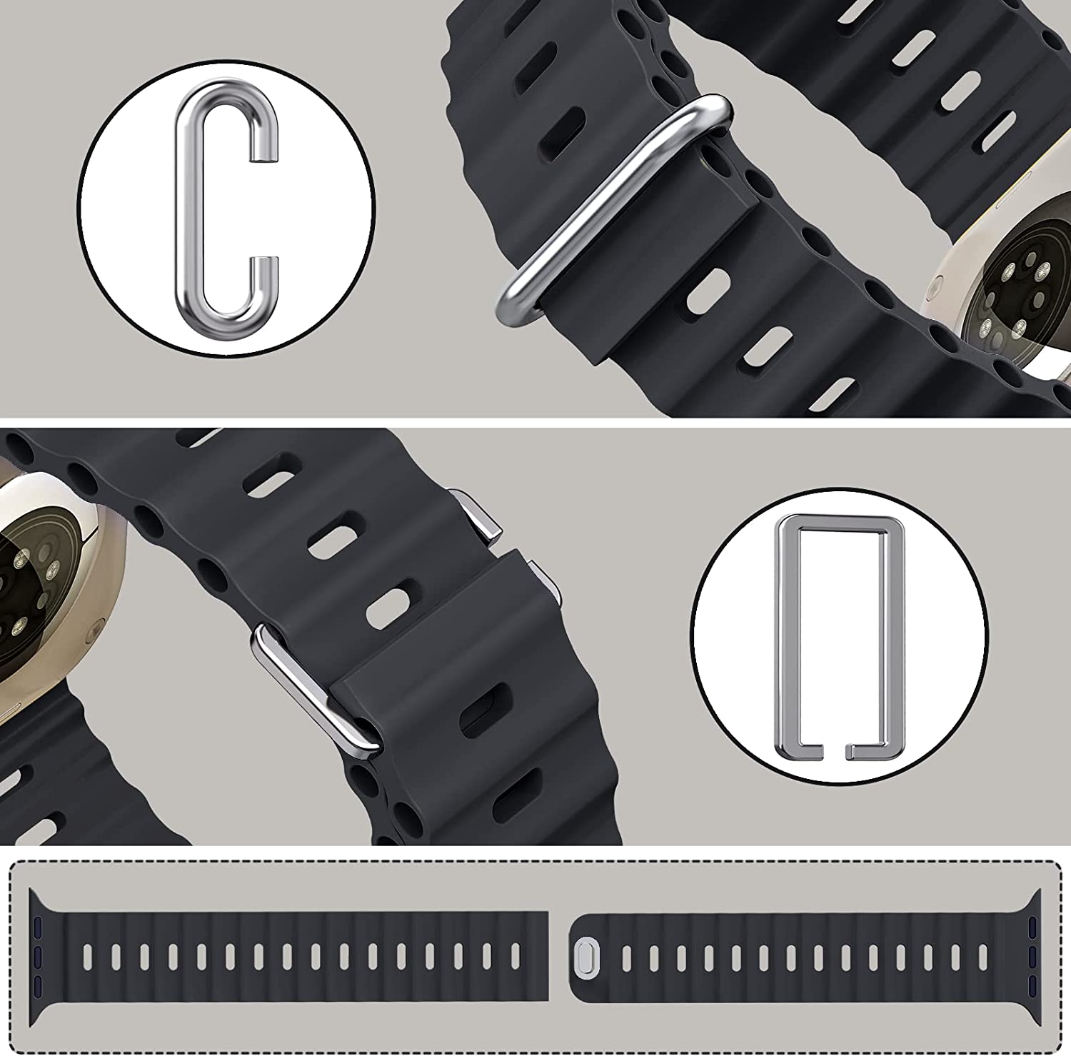 Premium Apple Watch Band Ocean Strap Soft Silicone Sport Wristband Adjustable Secure Fit Comfortable Durable Design